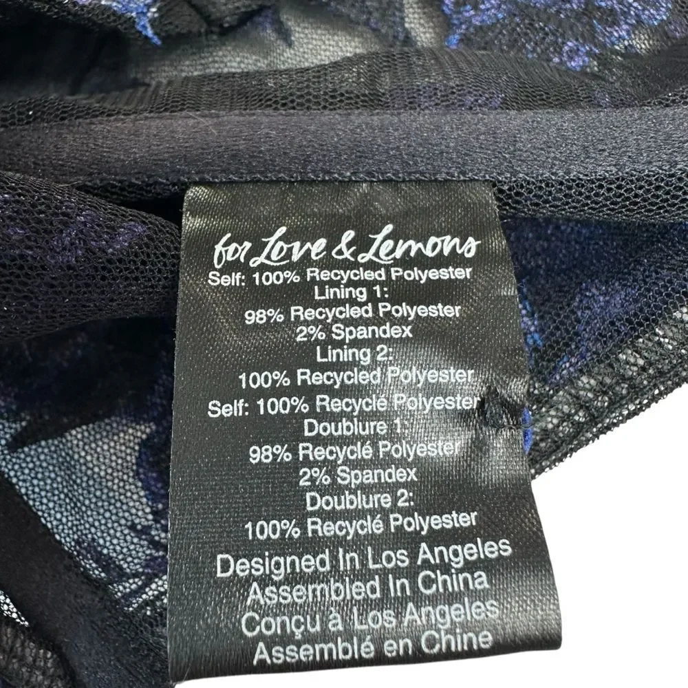 For Love And Lemons Kaylee Crop Top Black and Blue Floral Corset Bra, M - Picture 9 of 11